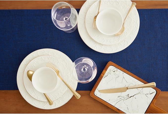 Solino Home Linen Royal Blue Table Runner 72 Inches Long - Athena, 100% Pure Linen Dining Table Runner 14 x 72 Inch - Winter
