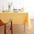 Solino Home Linen Tablecloth 60 x 90 Inch - 100% Pure Linen Chambray Mustard Yellow Table Cloth for Rectangular Tables - Athena, Machine Washable Cloth Tablecloth for Spring, Easter