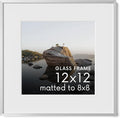 HAUS AND HUES 12x12 Picture Frame with Real Glass & Silver Premium-Grade Metal Matted to 8x8 - Aluminum 12x12 Frame - Includes Hanging Kit - Ideal for Home, Office (12x12 in, Silver)