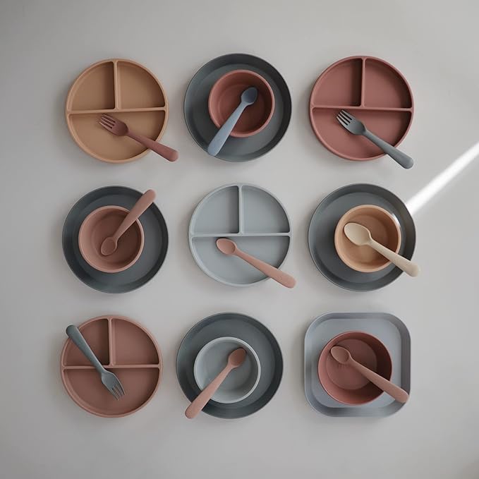 mushie Flatware Fork and Spoon Set For Kids | Made in Denmark (Smoke)