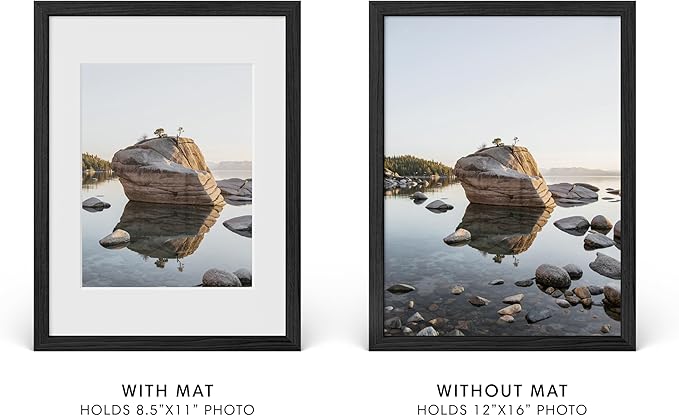 Haus and Hues 12x16 Picture Frame with Real Glass and Black American Oak Matted to 8.5x11 - Oak 12x16 Black Frame - Includes Vertical & Horizontal Hang - Ideal for Home, Room, Office (12x16 in, Black)