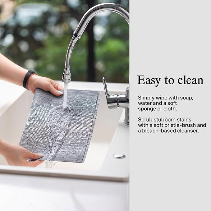 Placemats Set of 4 - Easy Clean Woven Vinyl Placemat for Dining Table, Indoor/Outdoor Place Mats, Washable PVC Table Mats（Gray）