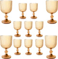 12 Pcs Vintage Wine Glasses, 11 Ounces Colored Glass Water Goblets, Colorful Unique Embossed Pattern High Clear Stemmed Glassware Wedding Party Bar Glass Drinking Cups Vertical Line Amber Set of 12