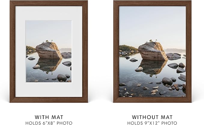 HAUS AND HUES 9x12 Picture Frame with Real Glass and Walnut American Oak Matted to 6x8 - Oak 9x12 Frame Wood - Includes Vertical & Horizontal Hang - Ideal for Home, Room, Office (9x12 in, Walnut)