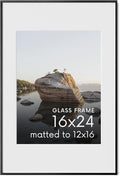 HAUS AND HUES 16x24 Picture Frame with Real Glass & Black Premium-Grade Metal Matted to 12x16 - Aluminum 16x24 Poster Frame - Includes Hanging Kit - Ideal for Home, Office (16x24 in, Black)