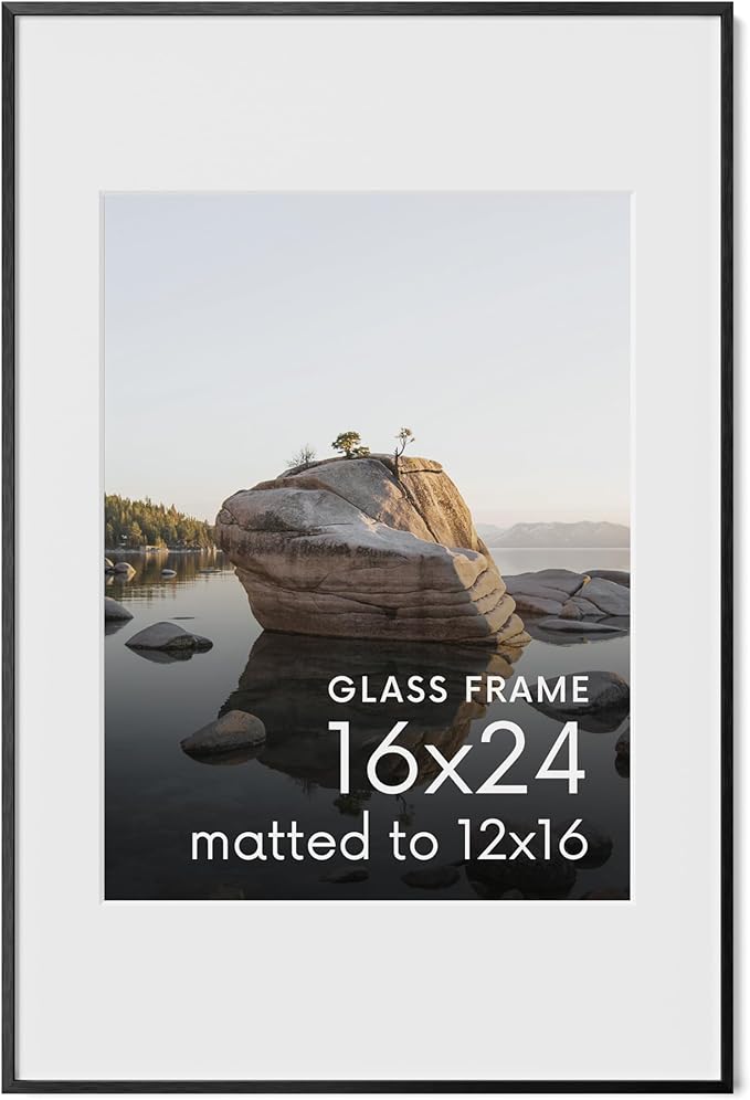 HAUS AND HUES 16x24 Picture Frame with Real Glass & Black Premium-Grade Metal Matted to 12x16 - Aluminum 16x24 Poster Frame - Includes Hanging Kit - Ideal for Home, Office (16x24 in, Black)