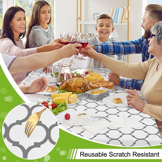 Smiry Rectangle Table Cloth, Waterproof Vinyl Tablecloth with Flannel Backing for Rectangle Tables, Wipeable Spillproof Plastic Tablecloths for Dining, Camping, Indoor and Outdoor (70"x90", White)