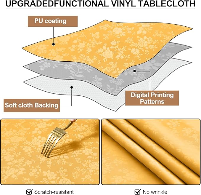 Smiry Rectangle Table Cloth, Waterproof Heavy Duty Vinyl Tablecloths, Wipeable Washable Table Cover for Kitchen and Dining Room (Mustard Yellow, 54" X 78")