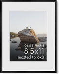 HAUS AND HUES 8.5x11 Picture Frame with Real Glass & Black Premium-Grade Metal Matted to 6x8 - Aluminum 8.5 by 11 picture frame - Includes Hanging Kit - Ideal for Home, Office (8.5x11 in, Black)