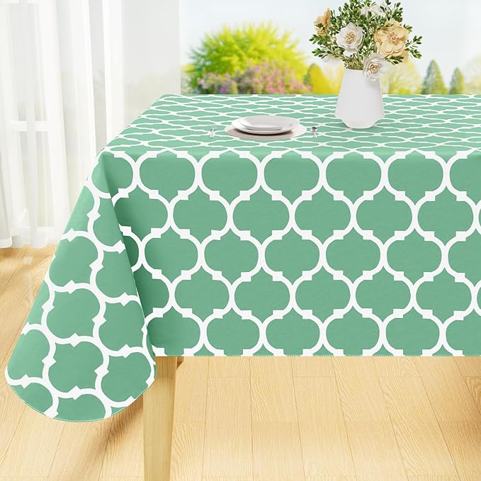 Smiry Rectangle Table Cloth, Waterproof Vinyl Tablecloth with Flannel Backing for Rectangle Tables, Wipeable Spillproof Plastic Tablecloths for Dining, Camping and Indoor (54"x108", Sage Green)