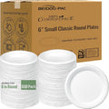 Small Compostable Heavy Duty Disposable Paper Plates, 600 Count | 6 Inch Round | Natural Bagasse, White Biodegradable Eco-Friendly Sugarcane Sandwich, Cake, Snack Dessert Tray