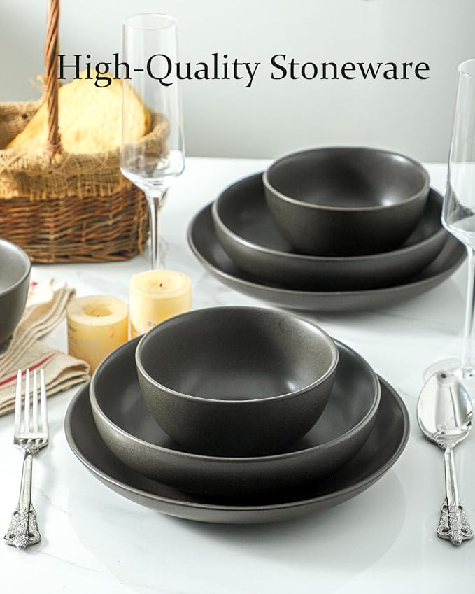 Cereal Bowls, 24 oz Soup Bowls Set of 4, Ceramic Bowls Set for Salad, Fruit, Breakfast, Dessert, Stoneware Bowls for Kitchen, Dishwasher & Microwave Safe, Matte Black