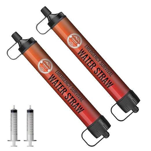 Water Filter Straw, Personal Water Filtration System, Water Purifier, Outdoor Emergency Survival Gear and Equipment for Hiking Camping Accessories Travel Fishing Emergency Preparedness (2PCS)