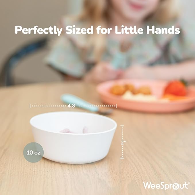WeeSprout Bamboo Kids Bowls, Set of Four 10 oz Kid-Sized Bamboo Bowls, Dishwasher Safe Kid Bowls (Pastel Blue, Mint, Purple & Pink)