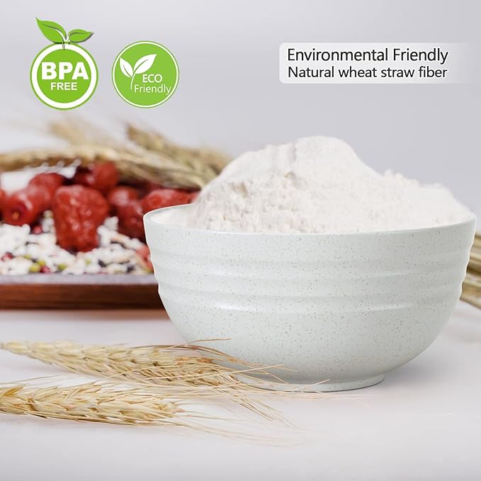 【NOT CERAMIC】Unbreakable Cereal Bowls, 25 OZ Wheat Straw Bowls Microwave and Dishwasher Safe BPA-Free Eco-Friendly Bowl Beige Color for Cereal, Serving ,Soup, Oatmeal, Pasta and Salad（Set Of 6）