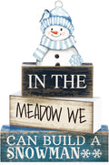 4 Pcs Winter Table Decoration Blue Snowman Decor Winter Tiered Tray Decor Christmas Centerpiece Decorative Wooden Snowman Block Sign Decoration for Home Kitchen