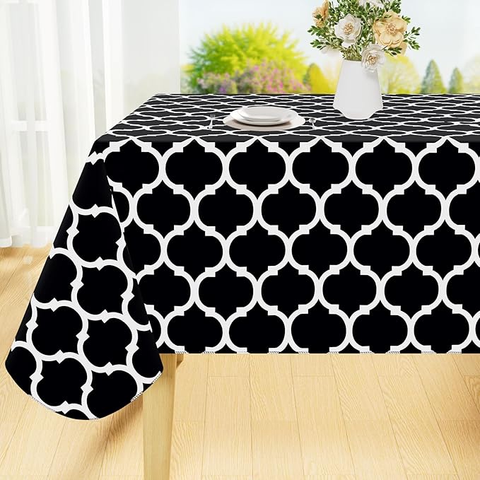 Smiry Square Table Cloth, Waterproof Vinyl Tablecloth with Flannel Backing for Square Tables, Wipeable Spillproof Plastic Tablecloths for Dining, Camping, Indoor and Outdoor (54"x54", Black)