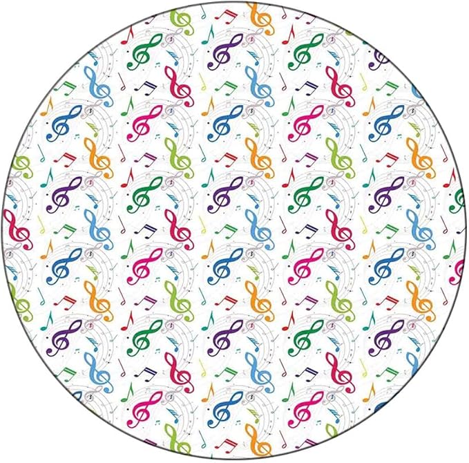 Polyester Tablecloth, Music Decor Waterproof Oil-Proof PVC Table Cloth, Notes on Circle Shape Geometric Background Carnival, Fit Round Tables 28inch Diameter, for Wedding Party Dining Banquet Use