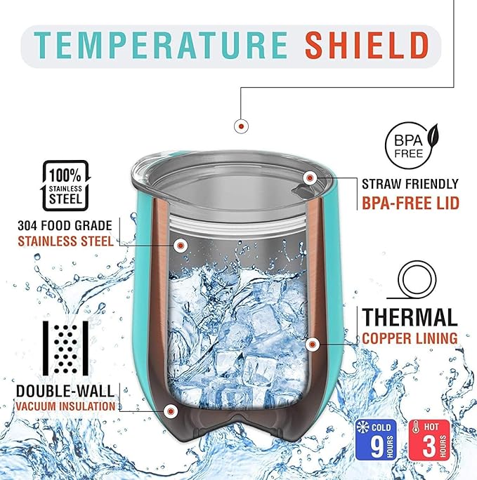 CHILLOUT LIFE 12 oz Stainless Steel Wine Tumbler with Lid - Double Wall Vacuum Insulated Wine Cup Glass Keeping Cold & Hot for Coffee, Champagne, Cocktails, Ice Cream - Dishwasher Safe Finish