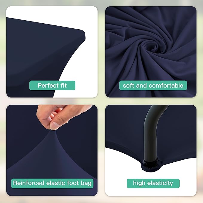 2Pack 4FT Table Cloth for Rectangular Fitted Events Stretch Navy Blue Table Covers Washable Spandex Tablecloth Protector for Party, Wedding, Cocktail, Banquet, Festival