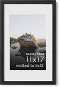 Haus and Hues 11x17 Picture Frame with Real Glass and Black American Oak Matted to 8x12 - Oak Glass Picture Frame - Includes Vertical & Horizontal Hang - Ideal for Home, Room, Office (11x17 in, Black)