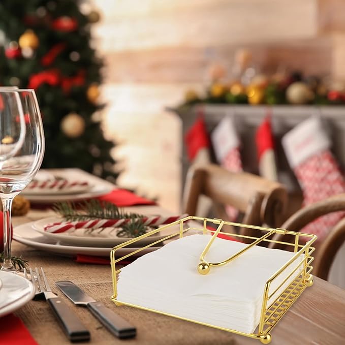 3PCS Napkin Holders for Paper Napkins, Gold Flat Napkins Holders, Metal Napkin Dispenser for Kitchen Tables, Farmhouse, Dinner, Outdoor