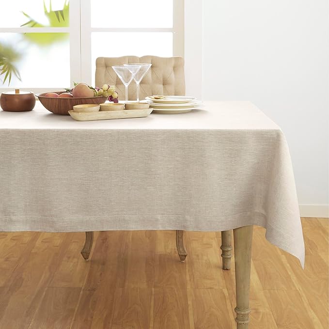 Solino Home Linen Tablecloth 60 x 120 Inch - 100% Pure Linen Light Natural Table Cloth for Rectangle Tables - Athena, Machine Washable Tablecloth for Spring, Easter