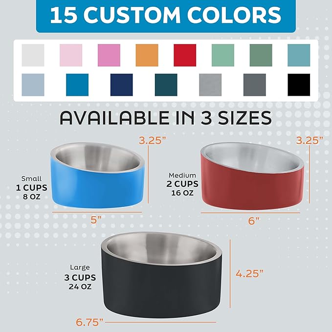 Master Pet Supply Stainless Steel Slanted Dog Cat Food Bowl - 8 oz Heavy Duty - True Blue, Double Wall Insulated, Non-Slip Elevated Bowl for French Bulldogs Pugs Cats, Anti Rust Dishwasher Safe