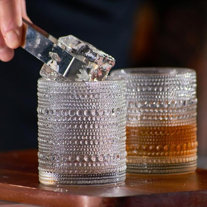 LEMONSODA Hobnail Drinking Glasses Set of 2 – Vintage Clear Lowball Glass Cups 10oz – Textured Barware Aesthetic Retro Glassware Tumblers for Water, Cocktails, Whiskey, Juice (Lowball 10oz, Set of 2)