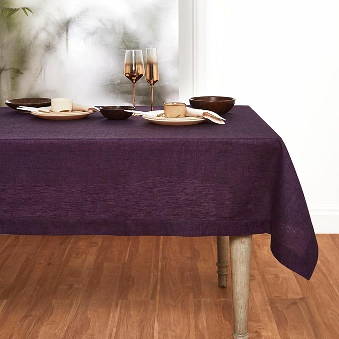 Solino Home Grape Linen Tablecloth 52 x 52 Inch - 100% Pure Linen Square Table Throw - Athena, Machine Washable Tablecloth for Valentines, Spring, Easter