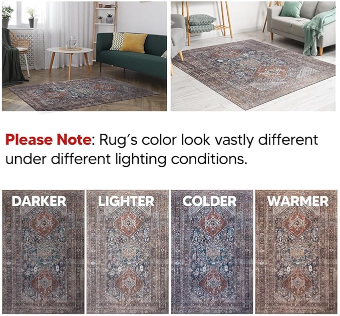 Keen Home Design 2x12 Rug - Machine Washable Runner Rug with Non-Slip Backing, Ideal for Hallway, Entryway, Kitchen, Laundry Room - Vintage, Easy Clean, Durable, Low Pile - (2'6" x 12')