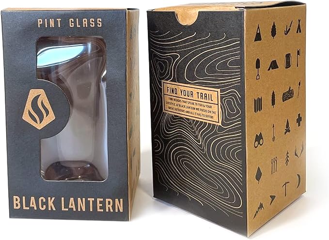 Black Lantern Nature Themed Pint Glasses Set of 2 – Pint Glasses in Unique Designs for Craft Beer Enthusiasts - (Set of Two 16oz. Glasses) - Beer Glasses for Nature Lovers (Mountain Camping)
