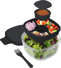 Bentgo Glass Salad Container - 7.6-Cup Salad Bowl with Airtight Lid, Leak-Proof Sauce Container, 4-Compartment Bento Tray & Reusable Fork - BPA-Free for Meal Prep, Office & More (Black Onyx)