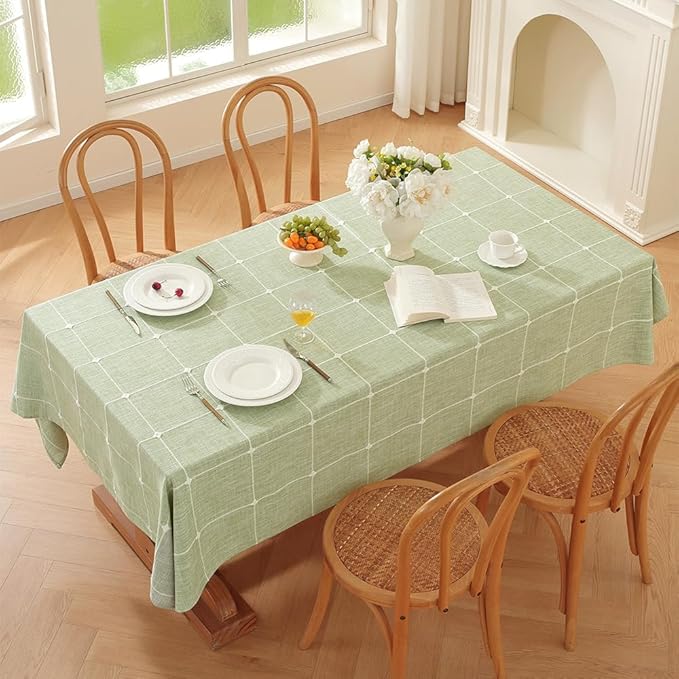 Zobesta Linen Green Table Cloth Checkered 86 x 53 Inch Linen Tablecloth Rectangle Tables, Farmhouse Soft Boho Tablecloth for Outdoor, Party, Holiday, Picnic, Dining