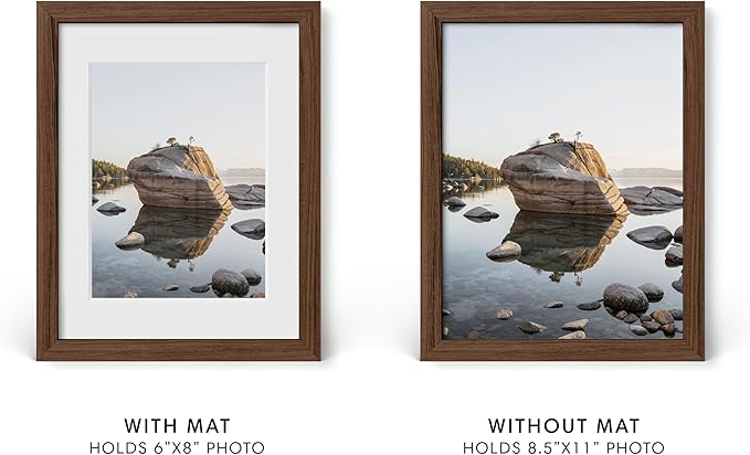 HAUS AND HUES 8.5x11 Picture Frame with Real Glass and Walnut American Oak Matted to 5x5 - Diploma Frame - Includes Vertical & Horizontal Hang - Ideal for Home, Room, Office (8.5x11 in, Walnut)