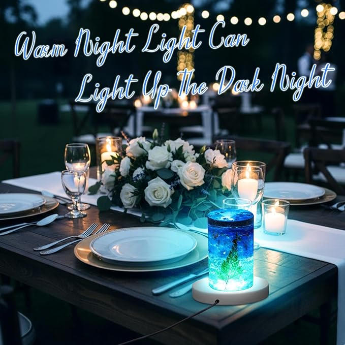 Riakrum 4 Pieces Wood LED Display Light Base Crystal Display Base Stand Remote Control Round 16 Lighting Modes Wooden Lighted Holder Colorful Pedestal for Crystal Glass Resin Ball(White)