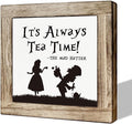 Wooden Box Signs for Home Decor, Farmhouse Wood Sign, Decorative Wooden Table Decors, Tea Lover Friend Gift, It's Always Tea Time Sign