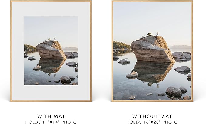 HAUS AND HUES 16x20 Picture Frame with Real Glass & Brass Premium-Grade Metal Matted to 11x14 - Aluminum 16x20 Picture Frame - Includes Hanging Kit - Ideal for Home, Office (16x20 in, Brass)