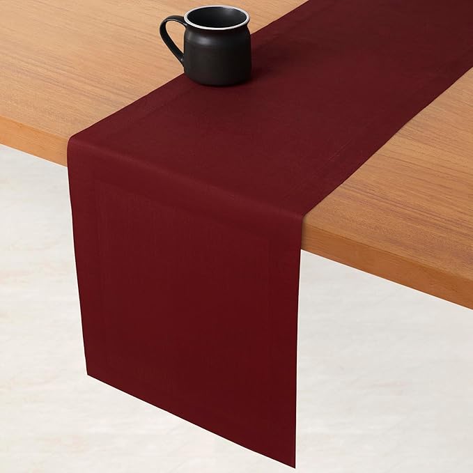 D'Moksha Homes Linen Table Runner 60 Inches - 100% Pure Linen Dark Red Table Runner 14 x 60 Inch for Coffee Tables, Dresser, Valentines, Spring - Machine Washable