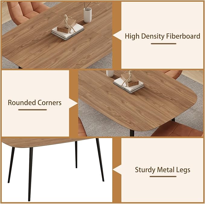 55.1''Dining Table Set for 4,Modern Wood Dining Table,Leather Dining Chairs 4,Table and Chairs Set of 4,Ideal for Kitchen Dining Room