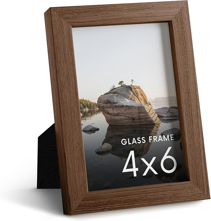 HAUS AND HUES 4x6 Picture Frame with Real Glass and Walnut Oak - Oak Photo Frame 4x6 - Includes Real Glass, American Oak, Easel Back, Vertical Hang - Ideal for Home, Room, Office (4x6 in, Walnut)