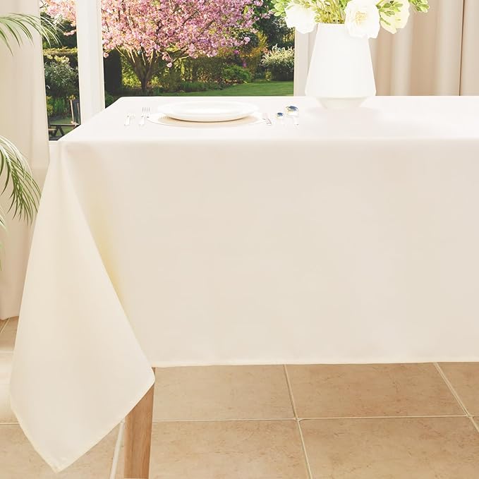 Smiry Rectangle Table Cloth, Waterproof Anti-Scratch Polyester Tablecloth, Decorative Washable Fabric Table Cover for Dining, Buffet, Parties and Outdoor, 52x70, Beige