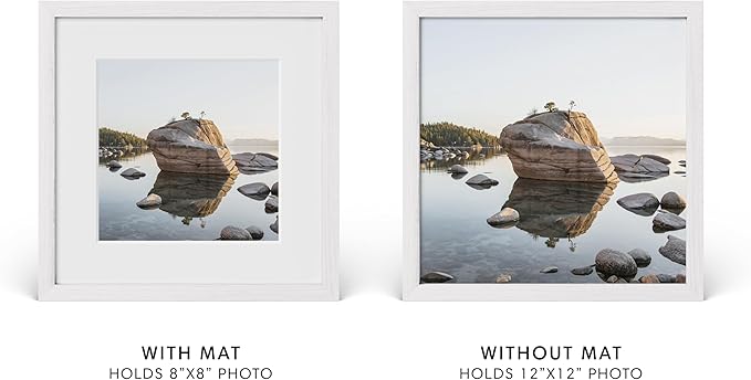 HAUS AND HUES 12x12 Picture Frame with Real Glass & White American Oak Matted to 8x8 - Oak 12x12 Frame With Mat - Includes Vertical & Horizontal Hang - Ideal for Home, Room, Office (12x12 in, White)