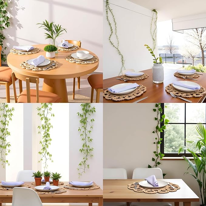 13.8" Set of 4 Round Seagrass Placemats | Boho Woven Rattan Table Mats | Farmhouse Wicker Spring Plate Chargers Like Water Hyacinth, Seagrass for Wedding, Party, Christmas, Events