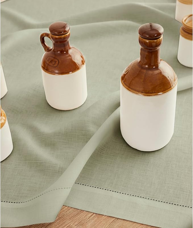 Solino Home Linen Tablecloth 60 x 108 Inch - Classic Hemstitch 100% Pure Linen Sage Green Table Cloth for Rectangle Tables - Machine Washable Tablecloth for Winter, Spring, Easter, St Patricks Day