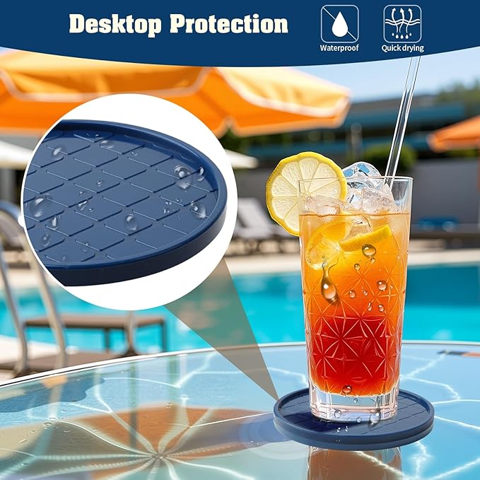 Coasters,Drink Coasters Set of 8 with Holder (Navy Blue, 12pcs)
