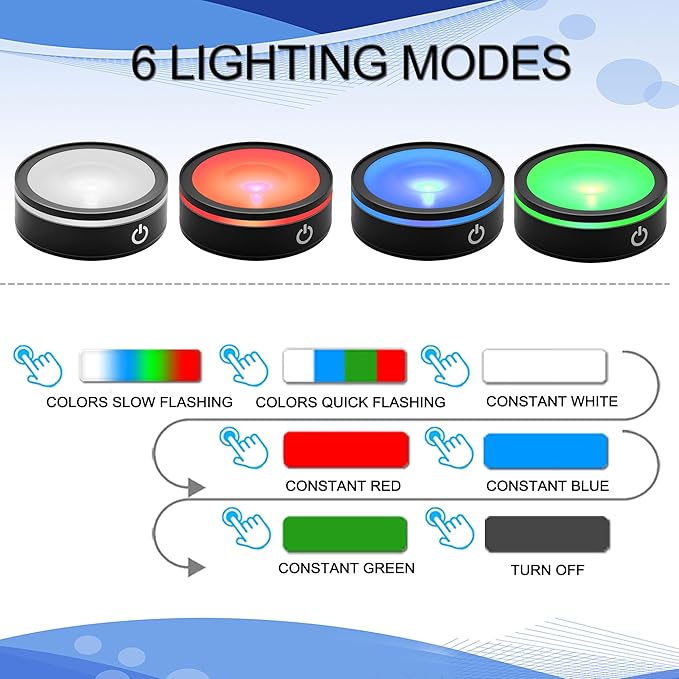 IFOLAINA LED Light Base Lighted Stand Display for Crystal Glass Ball Glass Art Tumbler RGB Multicolor Lighting Round Black Pedestal - Concave