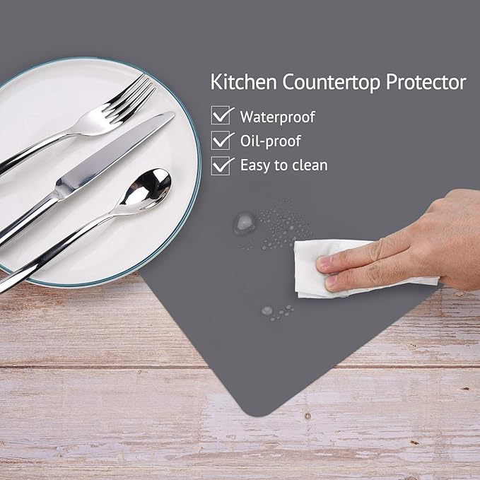 Silicone Mats for Kitchen Counter, Thicker 0.06", 25 x 17 inches Multipurpose Table Mat, Silicone Pad Desk Work Mat, Nonstick Nonskid Heat-Resistant Pad, Placemat, Dark Gray, 2PCS