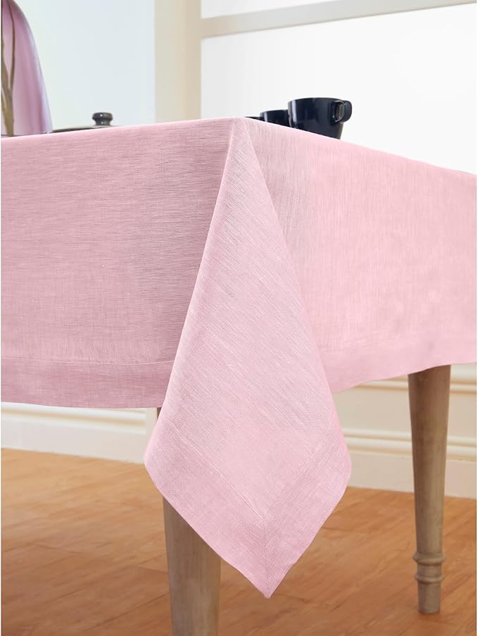 Solino Home Linen Bubblegum Pink Tablecloth 60 x 144 Inch - Athena, 100% Pure Linen Rectangle Tablecloth - Machine Washable Table Cloth for Valentines, Spring, Easter