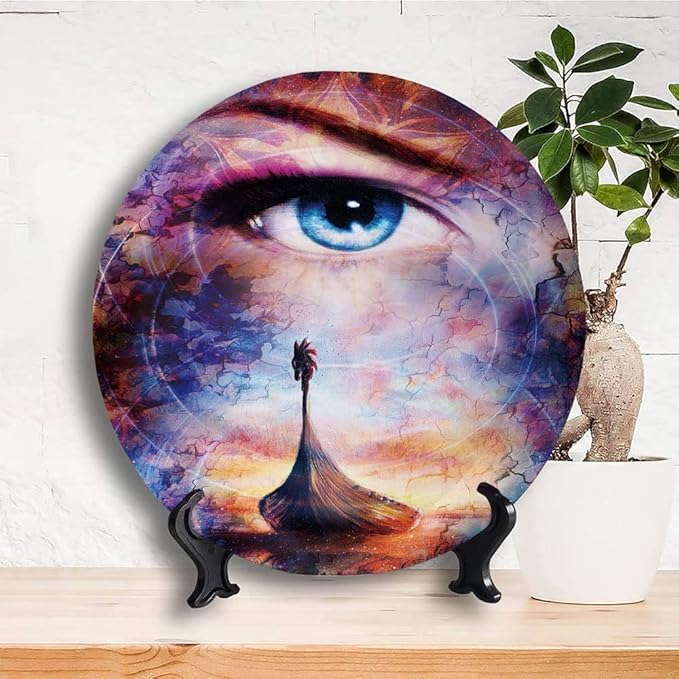 Ceramic Plates, Viking Decorative Ceramic Plates, Boat On The Beach and Woman Eye Boat with, 6 Inch, Household Plates Decorative, Multicolor